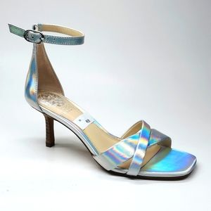 Vince Camuto Sarriss ICE Iridescent Leather Ankle Strap Heeled Sandal NWT